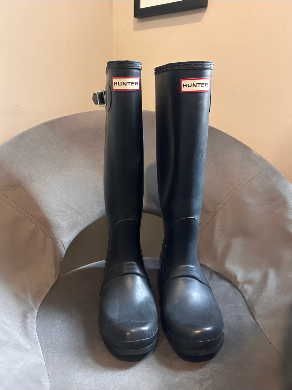 Hunter Tall Navy Blue Waterproof Rain Boots with Logo